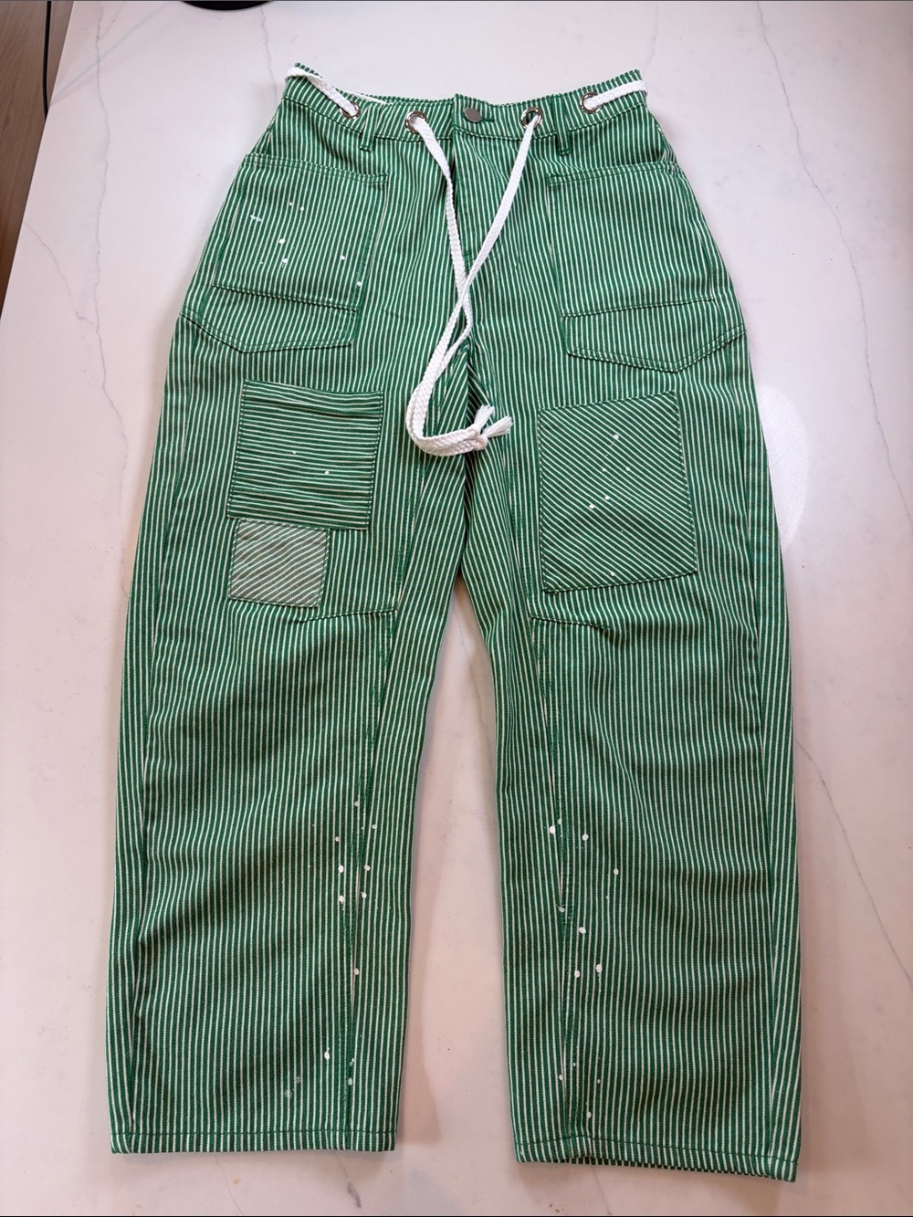 Green Striped Utility Drawstring Pants